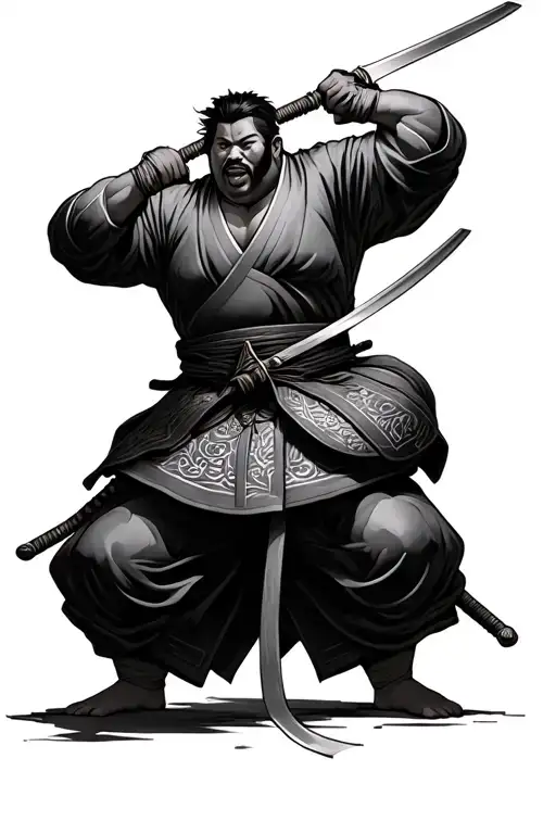 3 sumo fighting 3 samurai sword wrapped tattoo design idea