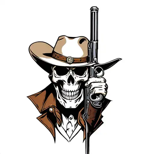 Skull cowboy with gun tattoo design idea