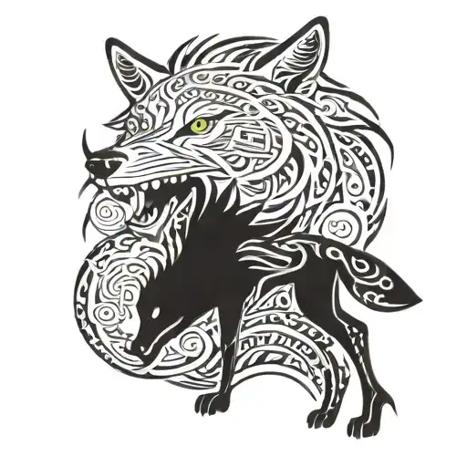 Chinese wolf pack tattoo design idea