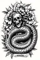 aztec serpent god with flowers and skulls surrounded tattoo design idea