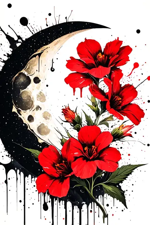 evening primrose, and crescent moon tattoo design idea