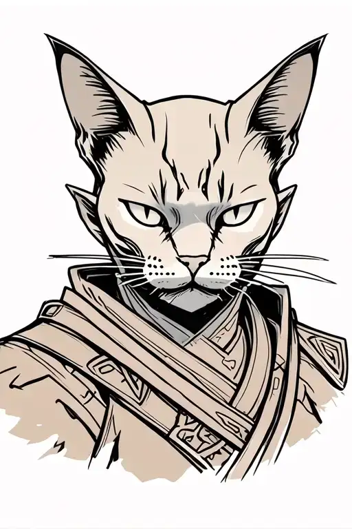 Bald cat samurai tattoo design idea