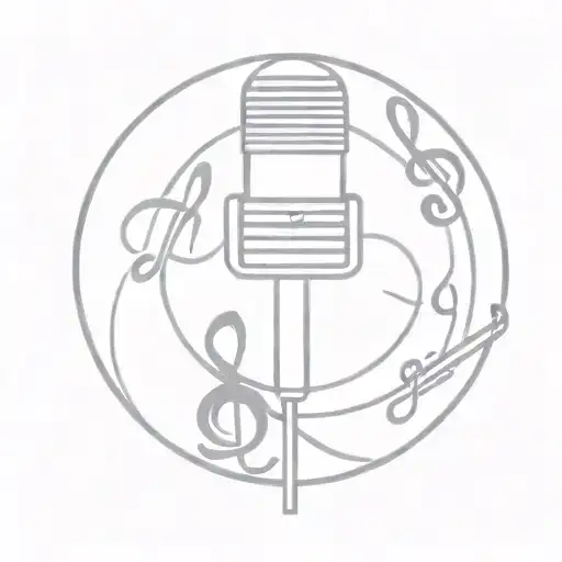 A minimalist tattoo of a microphone intertwined with musical notes with 2024 imbedded  tattoo design idea