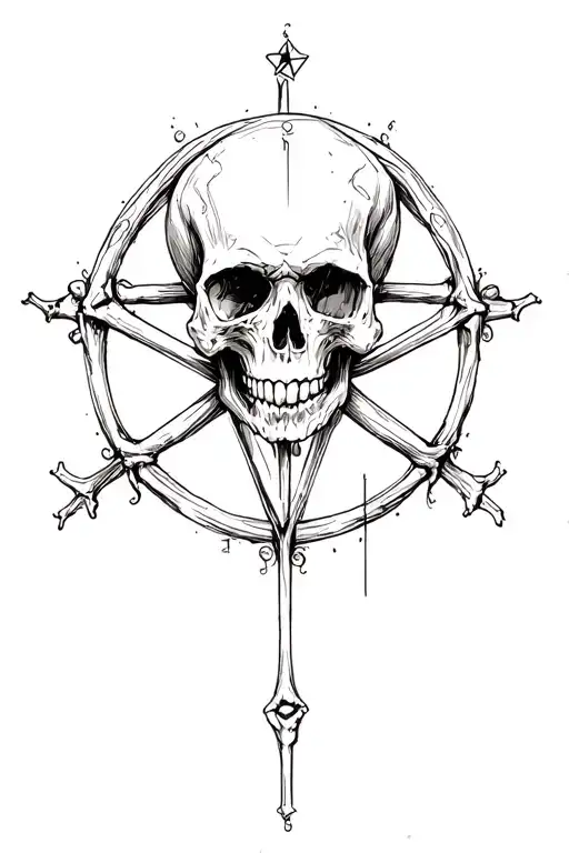 skull and bones pentagram tattoo design idea