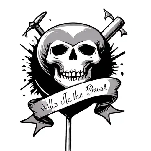 skull lollipop stick stabbing heart with banner soft and girly tattoo design idea