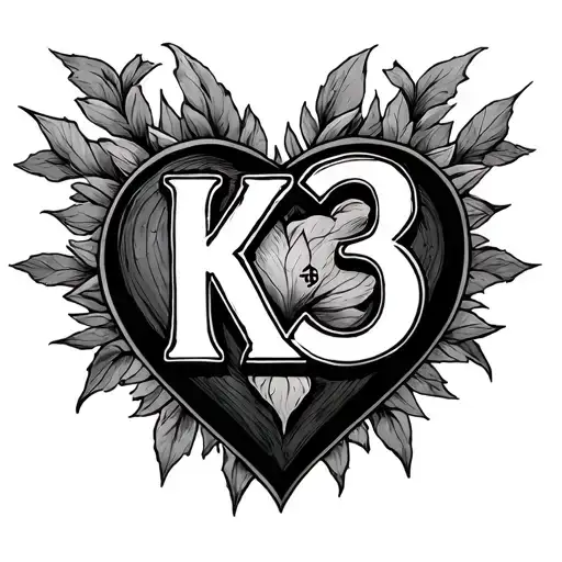 heart shape with the letters K3 tattoo design idea
