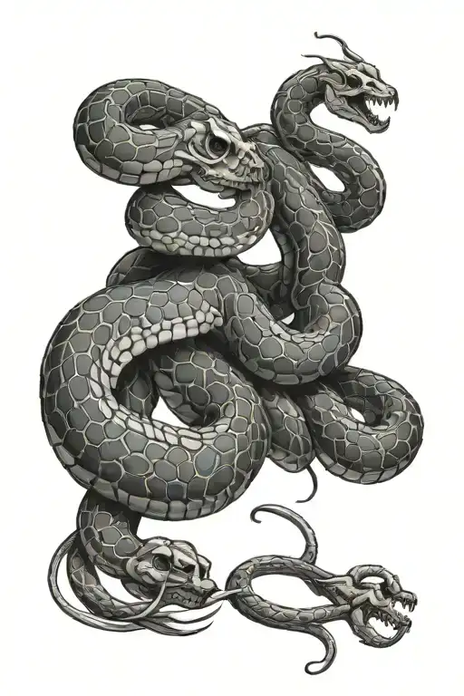skeletal snake wrapped tattoo design idea