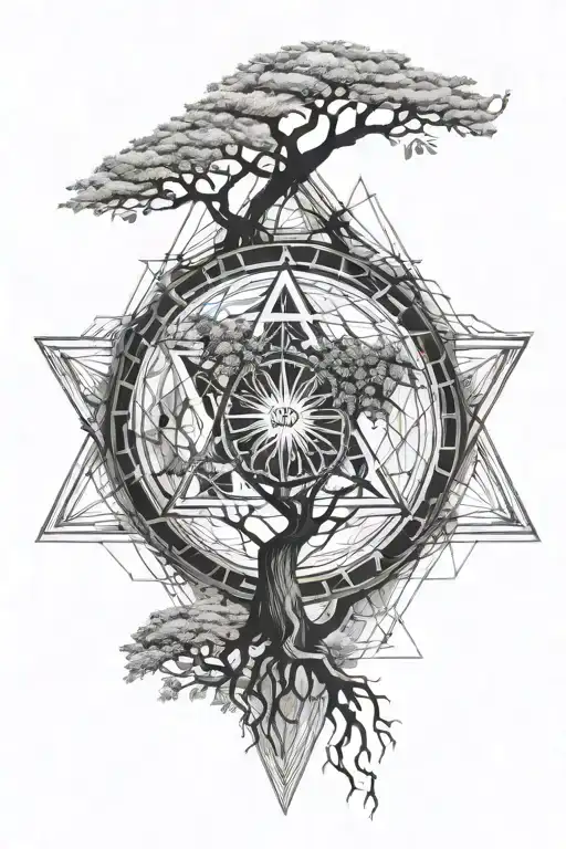 tree of life, metatron's cube, eye of the illuminati tattoo design idea