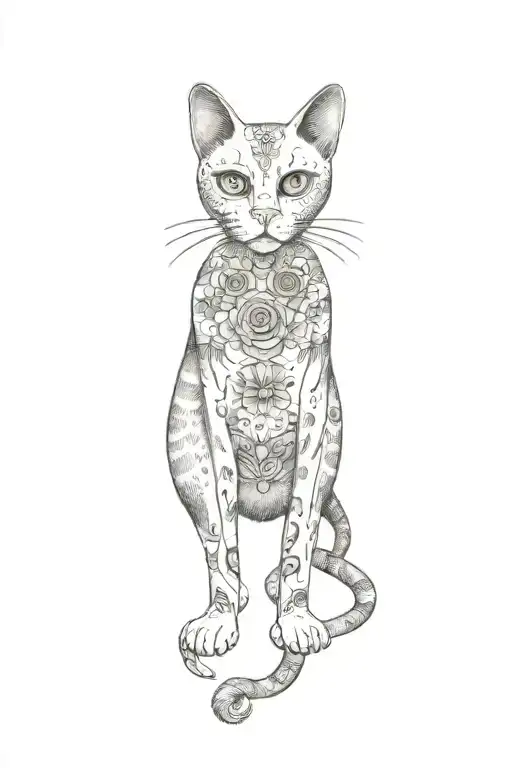 a stuffed cat mixed with dia dos muertos tattoo design idea