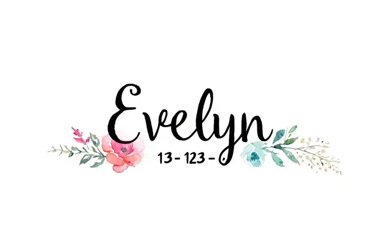 "Evelyn 13-12-23" daughters name on collarbone femme fatale tattoo design idea