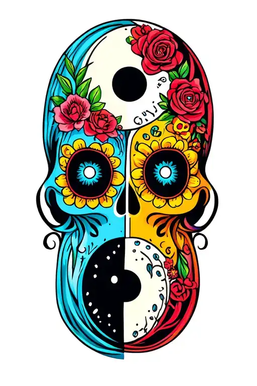"Lenny and vince" day of the dead ying yang tattoo design idea