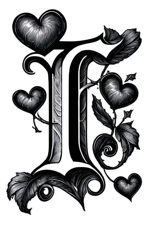 "T" Heart Initials tattoo design idea