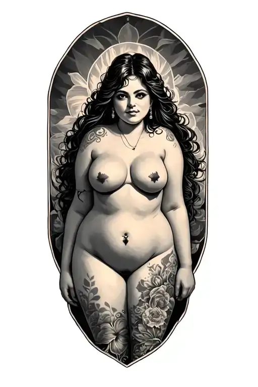 nude chubby white girl frontal pose tattoo design idea
