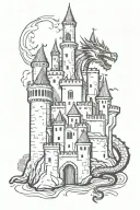 medieval castle with dragon tattoo design idea