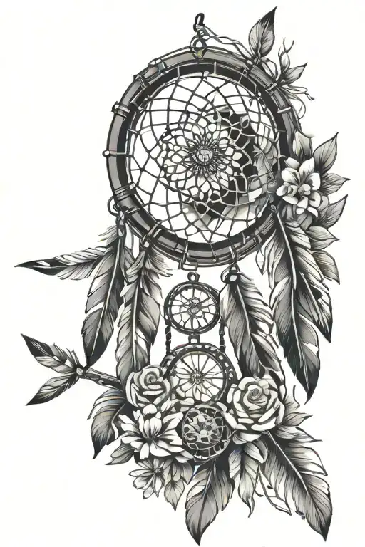 native american feather arrow dream catcher flowers  tattoo design idea