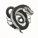 Ouroboros snake eating itself with clouds surrounding tattoo design idea