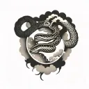 Ouroboros snake eating itself with clouds surrounding tattoo design idea