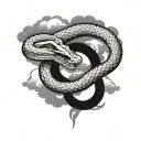 Ouroboros snake eating itself with clouds surrounding tattoo design idea