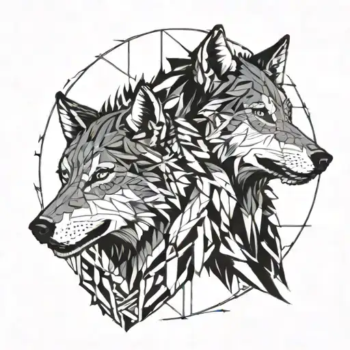 looking each others two wolf's heads one angry black second white quiet tattoo design idea