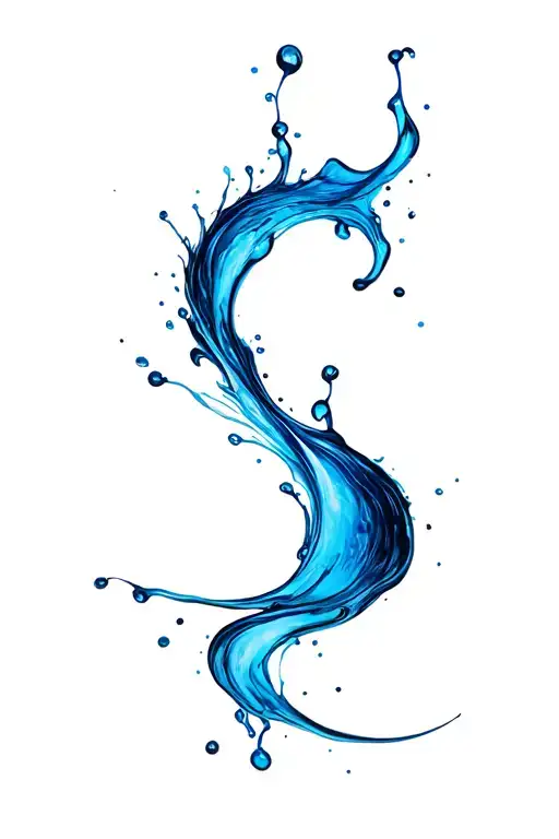 A fluid tattoo (water effect) which plays on fluidity, finesse, and 3D (a little blurred effect). not filled tattoo design idea