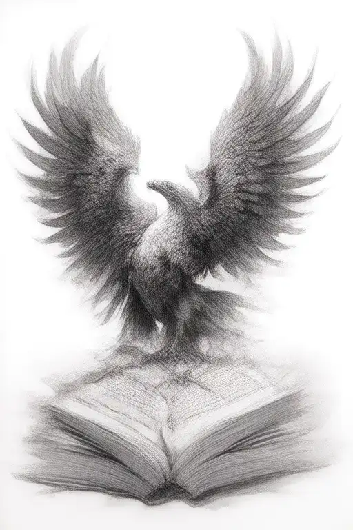 harry potter book with phoenix emerging tattoo design idea