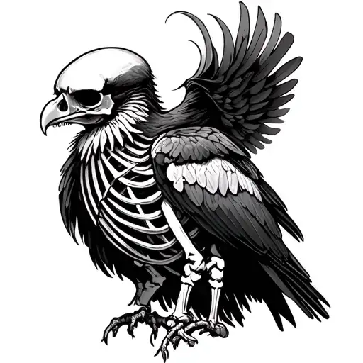  a full Buzzard skeleton  steam punk looking shanding up lookig right tattoo design idea