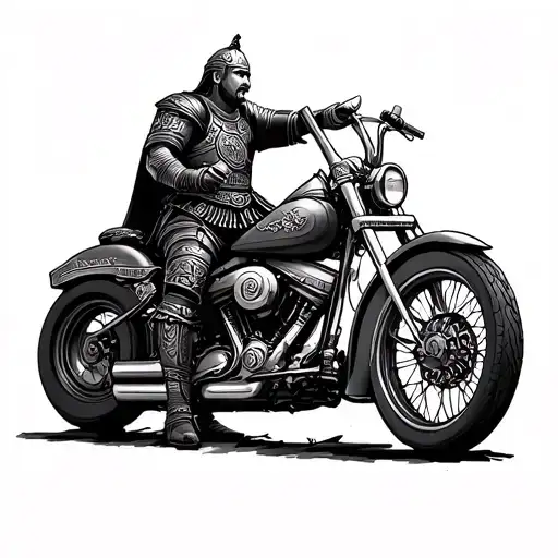 outline mongol warrior on harley davidson motorcycle tattoo design idea
