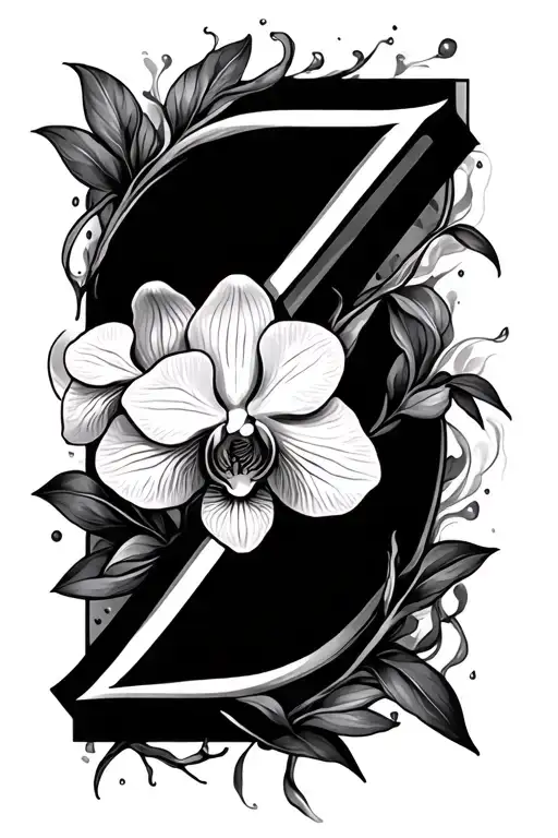 The letter Z with an orchid steaming up it tattoo design idea