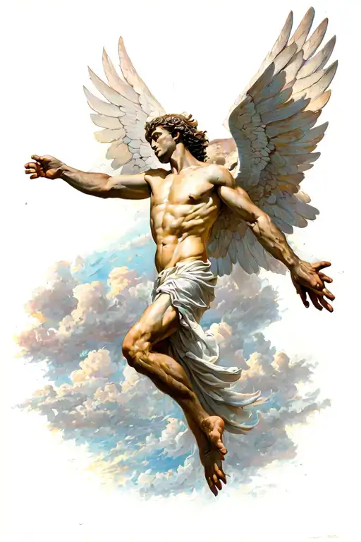 icarus falling from the sky surrounded tattoo design idea