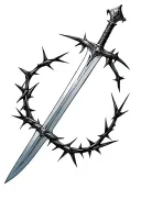 sword pointing down with a crown of thorns hanging on its hilt tattoo design idea