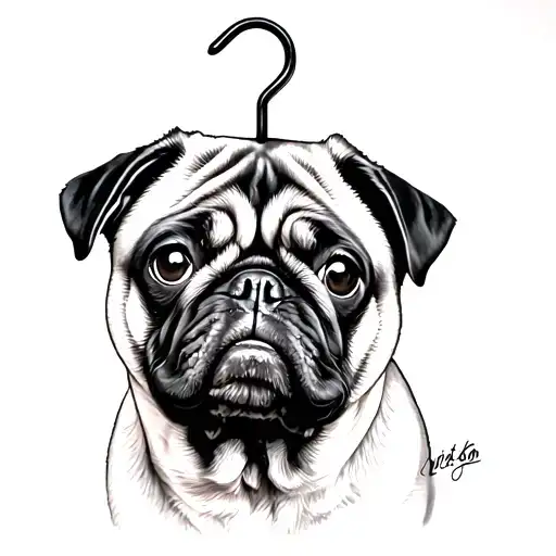 Black pug with hanger around head tattoo design idea
