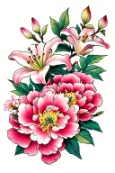 peony, lily flowers, & cherry blossom branch tattoo design idea