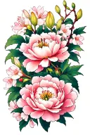 peony, lily flowers, & cherry blossom branch tattoo design idea