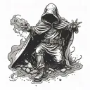 A powerful and dynamic composition of a hooded figure stomping on a fallen cop, symbolizing rebellion and justice tattoo design idea