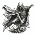 A powerful and dynamic composition of a hooded figure stomping on a fallen cop, symbolizing rebellion and justice tattoo design idea