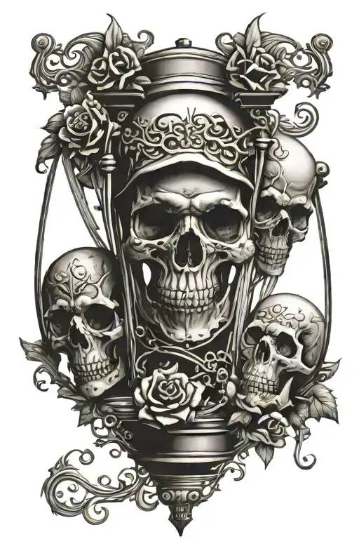 hour glass with skulls representing dark periods tattoo design idea