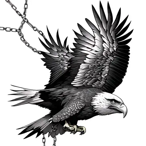 A detailed tattoo of an eagle in flight, each feather representing a broken chain tattoo design idea