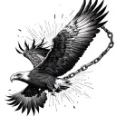 A detailed tattoo of an eagle in flight, each feather representing a broken chain tattoo design idea