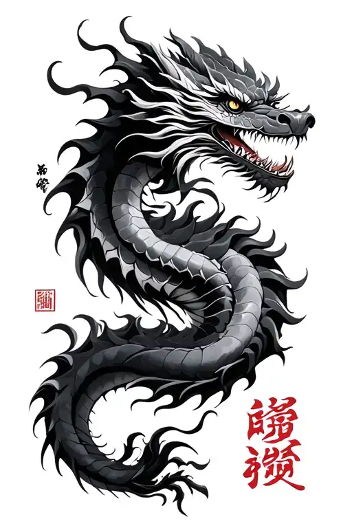 Chinese words and dragon  tattoo design idea