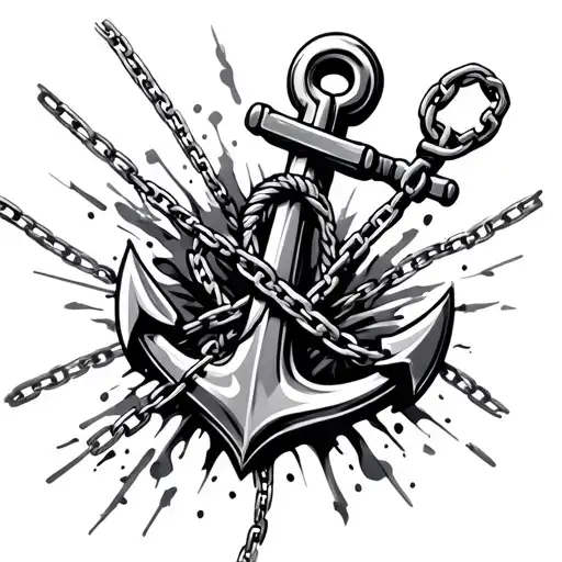 anchor tattoo with chains breaking and bursting tattoo design idea
