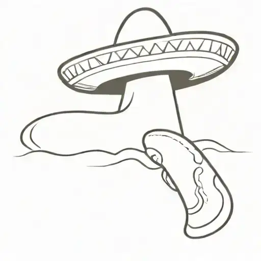 A minimalist silhouette of a Mexican sombrero hat with a trail of footprints leading towards it, symbolizing your desire to explore new destinations and your Mexican heritage tattoo design idea