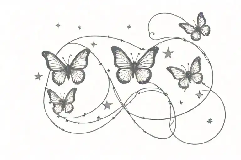butterflies in the universe following stardust in an infinity sign tattoo design idea