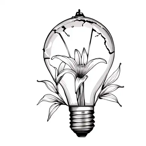 broken light bulb (missing top bit) with lillies growing from inside to outside  tattoo design idea