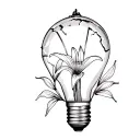 broken light bulb (missing top bit) with lillies growing from inside to outside  tattoo design idea