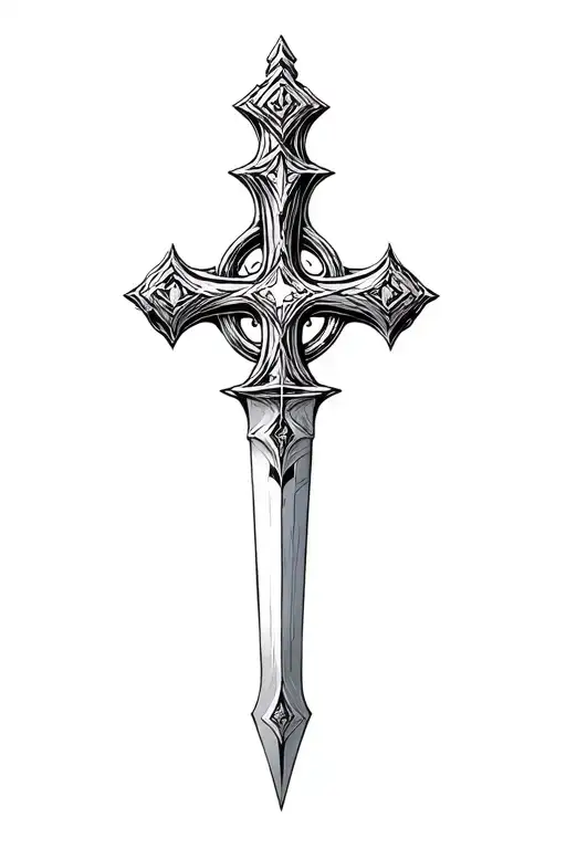 A vertical dagger that doubles as a Christian cross tattoo design idea