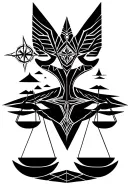 anubis balance scale, tree of life, nordic compass tattoo design idea
