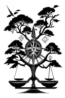 anubis balance scale, tree of life, nordic compass tattoo design idea