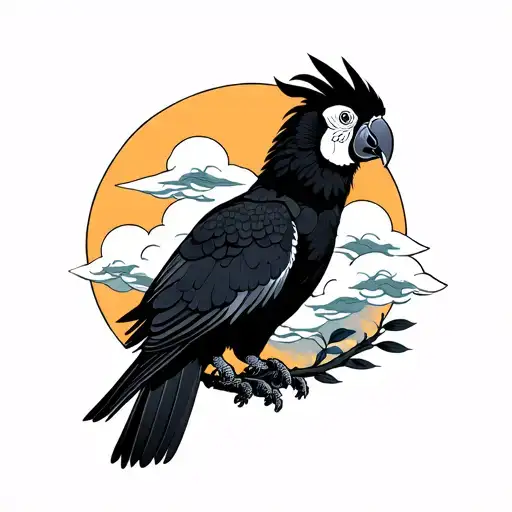 black cockatoo with clouds in the background  tattoo design idea