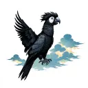 black cockatoo with clouds in the background  tattoo design idea