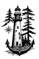 compass anchor lighthouse mountains trees  tattoo design idea